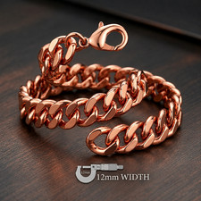 Solid Pure Copper Bracelet Men 12mm Heavy Cuban Curb Chain Arthritis for Gift