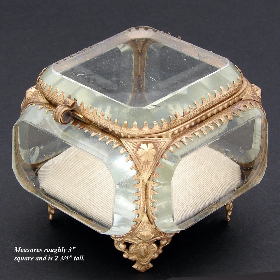 Antique Napoleon III Jewelry Casket, Miniature Vitrine Box, Thick Beveled Glass - Image 3 of 4