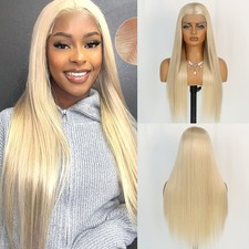 Light Blonde Lace Front Wigs Natural Long Straight Hair Heat Resistant Fiber Wig