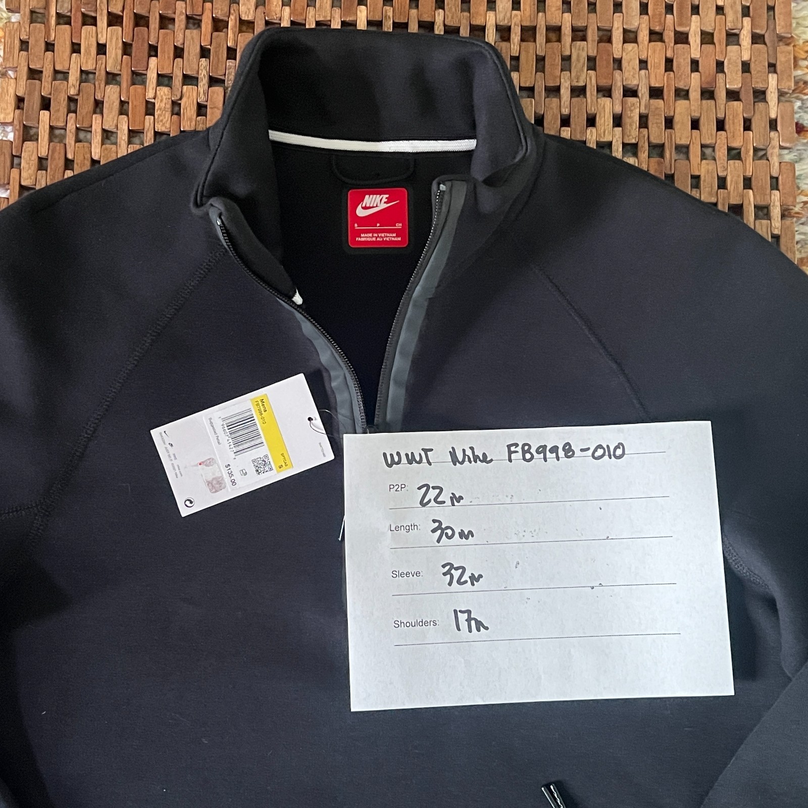 SACAI X NIKE Nike Tech Fleece Anorak Pullover Giacca Nero Uomo Taglia S NUOVO con etichette
