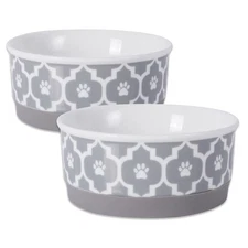Dii Bone Dry Gray Ceramic Non Skid Pet Bowls Set Of 2 For Dogs And Cats