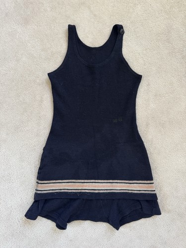 1920s Men’s Wool Swimsuit Navy Stripes Size Small
