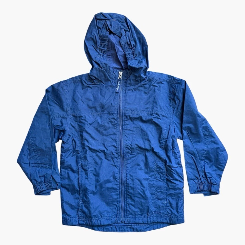 L.L.Bean Kids Rain Jacket L 6X 7 Blue Hooded Windbreaker Gorpcore