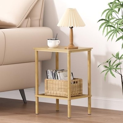 Bamboo Side Table, Small Bedside Table, 2 Tier End Table with without Drawer