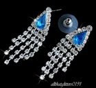 Crystal / Diamante 5 Strand Blue Tear Drop Earrings Silver Plated 4cm Drop