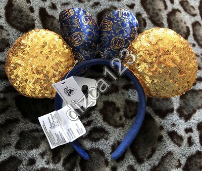 Disney club 33 Gold Sequin & Blue Bow Minnie Ears Headband Disney-Parks Gold Sequins Bow Headwear Minnie Mouse Ears  main image 2