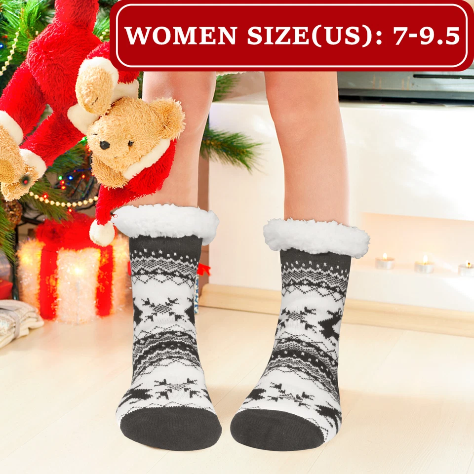 Winter Women Socks Thick Cozy Fuzzy Sherpa Fleece-lined Thermal Non-Skid Slipper - Image 4 of 4