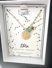 Horoscope Libra Coin Necklace Brushed Gold