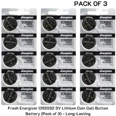 Fresh Energizer CR2032 3V Lithium Coin Cell Button Battery (Pack of 3)