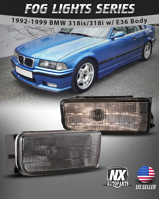 Fog Lights Lamps for 1992-1999 BMW E36 M3 3 Series Glass Smoke Lens H1 55W Pair