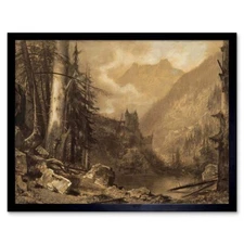 Maxime Lalanne French Alpine Castle Wooded Lake Old Painting 12X16 Framed Print