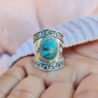 Boho 925 Sterling Silver Elegant Charms Vintage Turquoise Charms Ring Size 11