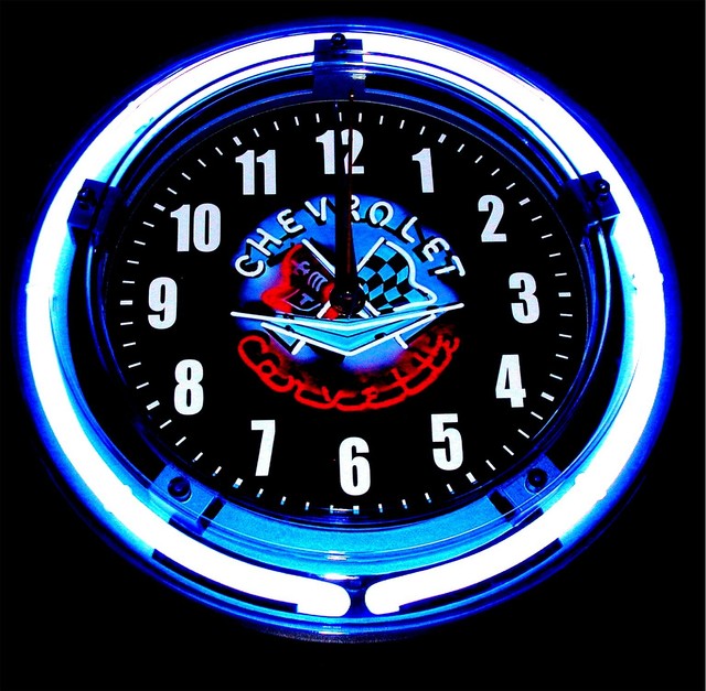 CORVETTE NEON LOGO BLUE NEON CLOCK NEW! eBay