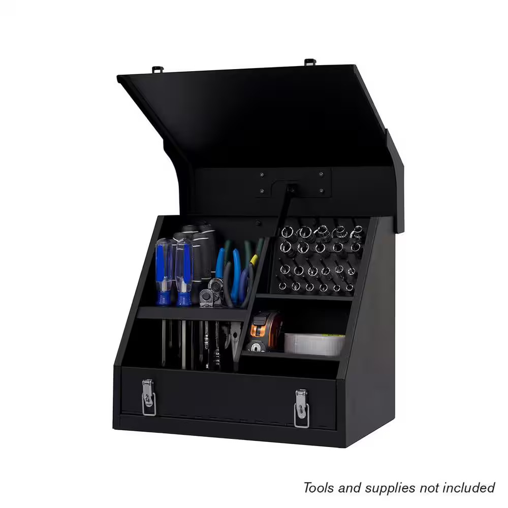 Montezuma 15 In. W Portable Tool Box Black Powder Coated Dual Steel Lockable