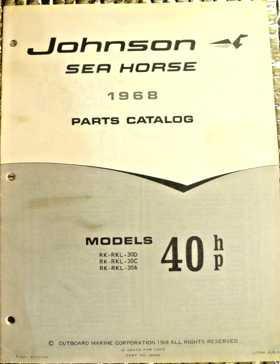 Factory 1968 Johnson Sea-Horse Outboard Parts Catalog 40 HP RX RKL
