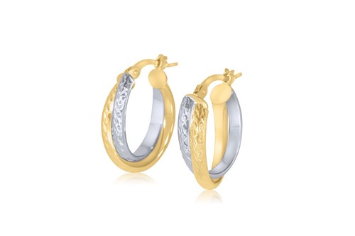 14K TWO TONE OVAL HOOP EARRINGS - Picture 2 of 2