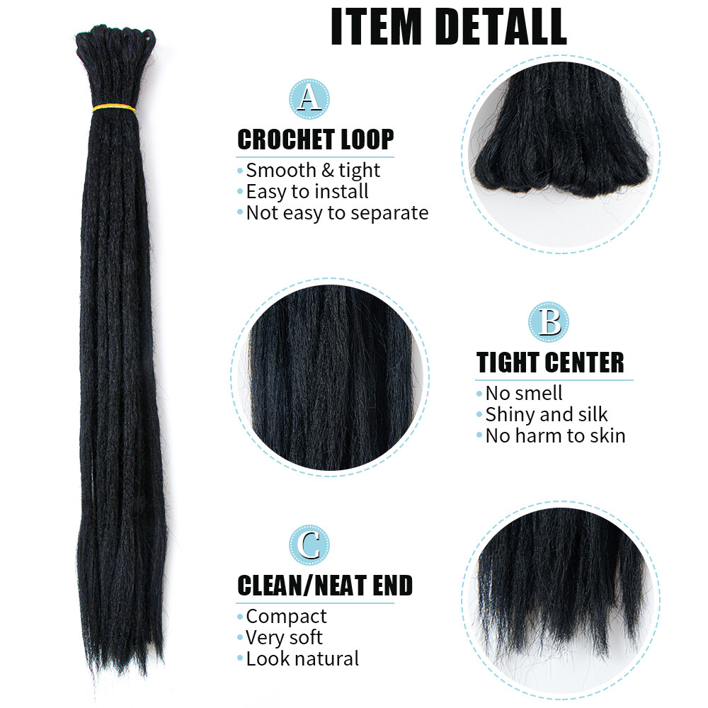 14 Zoll Dreadlock Extensions – 30 Strähnen, 0,8 Cm Dicke, Kunsthaar, Mit Häkelnadel