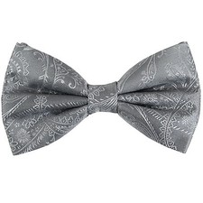 New men's pre-tied bowtie paisley polyester bridal formal wedding prom silver