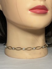 Vintage Goldtone Rhinestone Station Choker Necklace Victorian Revival SS1108