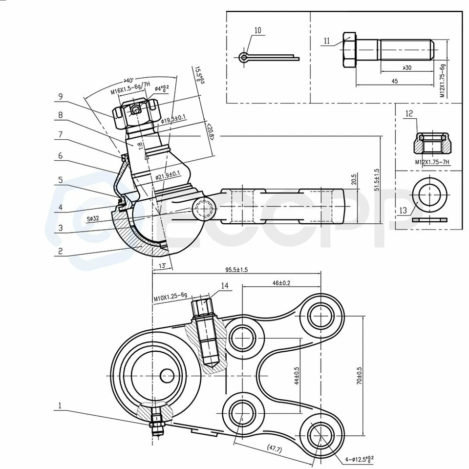 8x rótulas superiores inferiores delanteras barras de amarre para Mitsubishi Montero Sport 1997-2004 Foto 2 de 4