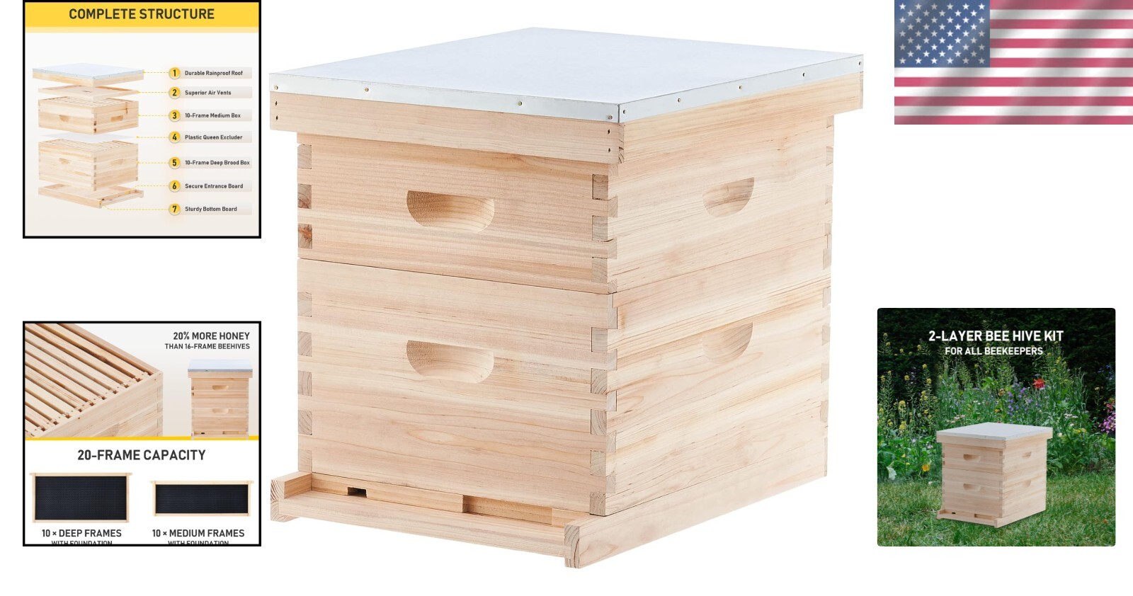 User-Friendly 10 Frame Beehive Kit - Includes Super and Brood Box for Beginners