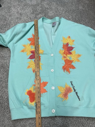 Vintage Fall Button Up Sweater Green Leaves Great Smokey Mountains L/XL 0724 - Picture 5 of 8