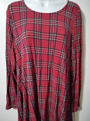 Intro Stretch 1X Plus Multi color Plaid Long sleeve Hi Lo Rayon Blend Top