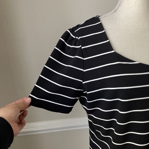 Worthington Women Top XXL Black & White Striped  Top Blouse Stretch Short Sleeve - Foto 5 di 7