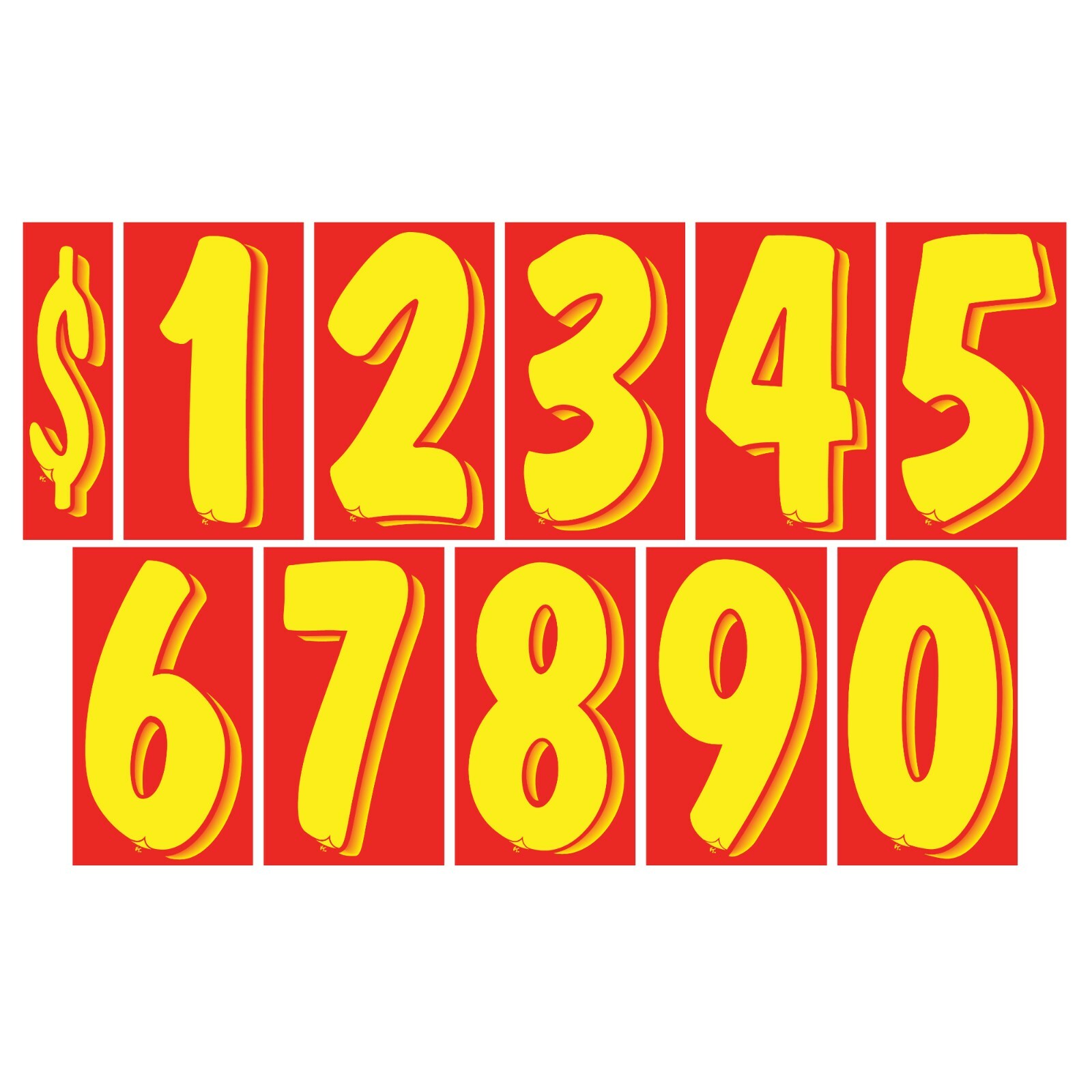 7 1/2" Yellow & Red Vinyl Numbers Decals 11 Dozen Set Car Windshield