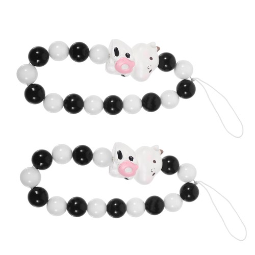 2 Pcs Cartoon Cow Lanyard Wrist Strap for Phone Case Beaded Cellphone - Zdjęcie 12 z 12