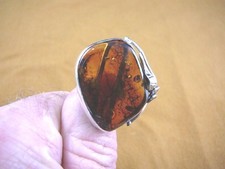  pr8-2 ORANGE AMBER oval Poland .925 Sterling SILVER leaf design RING size 8