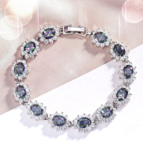 18K White Gold GF Made With Swarovski Crystal MysticalRainbow Sunflower Bracelet - Picture 4 of 9