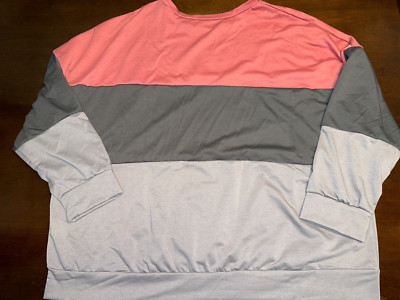 Womens Brand New Plus Size 4XL Long Sleeve Striped Top by SHEIN Curve ~Pink Gray