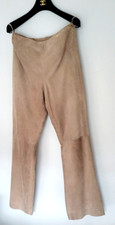 AUTHENTIC VINTAGE 00A CHANEL BEIGE SUEDE LEATHER WIDE LEG PANTS 42