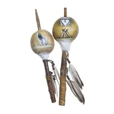 Native American Indian Mimbres Wolf Talking Stick Gourd Rattle - Extra Large