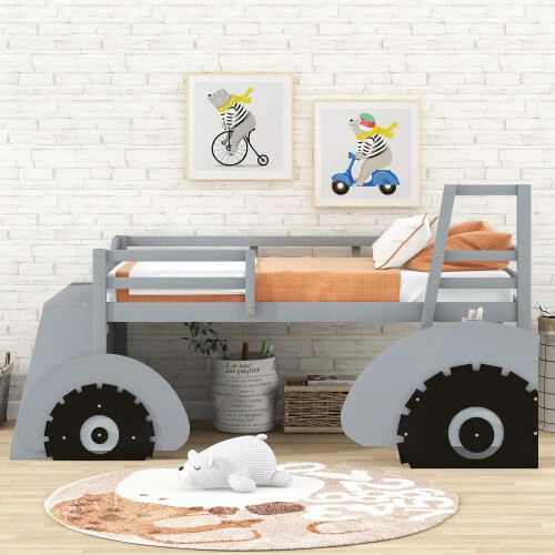 Cama tipo loft tamaño doble con estanterías marco de cama de madera para niños cama de pino muebles de dormitorio Foto 3 de 4