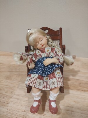 My Sleepy Chair Girl Ceramic Figurine Wood Chair, Blonde Hair