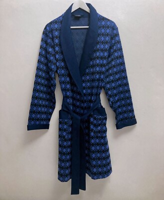 Vintage Herren C&A Morgenmantel Morgenmantel Smoking Jacke Blau Grafik Muster