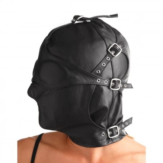 Asylum Strict Leather Hood w Removable Blindfold & Muzzle Medium Large Bondage S - Image 3 of 4