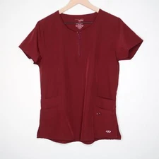 New York Laundry +Medics Womens Scrub Top Size Medium Red Burgundy Medical Nurse