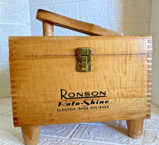 Vintage Ronson Roto Shine Magnetic Electric Shoe Polish Set Wooden Case Shoe Kit