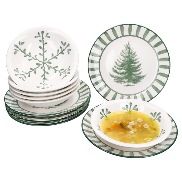 12Tlg Tafelservice Wald GrüN 6 Personen Essteller Suppenteller Weihnachten-image
