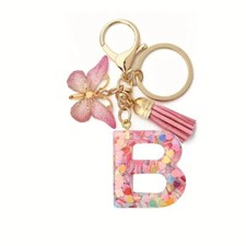 Pink Butterfly Initial Letter B Keychain Pendant Resin Key Chain Ring Purse Gift