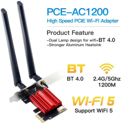 MARKENLOS 1200 Mbit PCIe-PCI-Express WLAN Karte WiFi 2,4/5 GHz Dual Band Netzwerkkarte PC