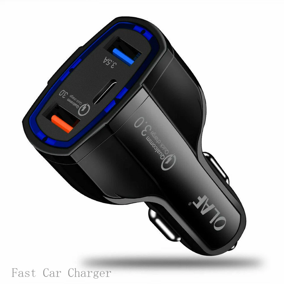 3 Port USB & Tpye C Fast Car Charger 3.1A USB Quick Charger QC3.0 Lighter Socket - image 4 of 4