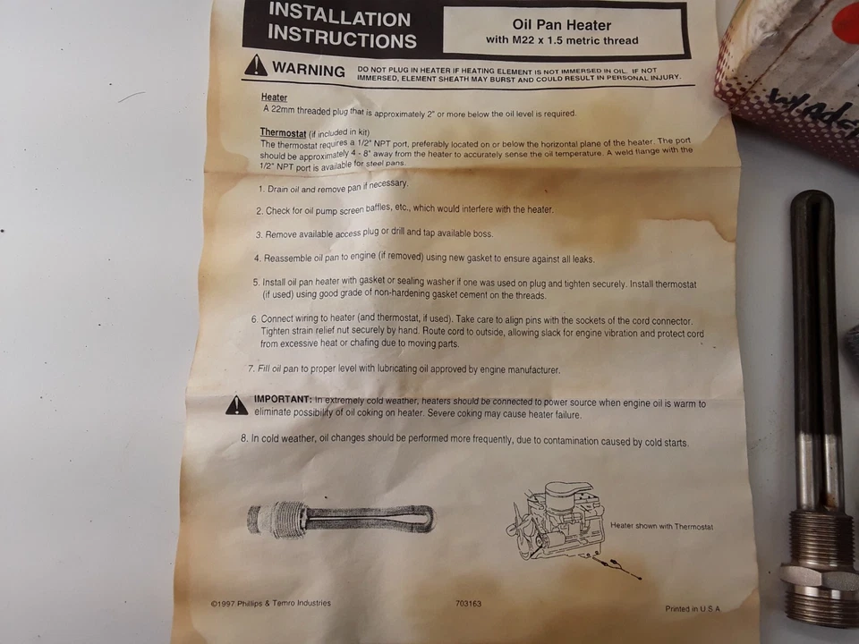 ZeroStart 860-2905 Engine Heater Oil Pan 300W 120V 22mm x 1.5 Thread Steel - Image 4 of 4