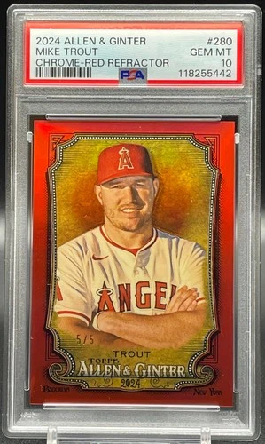 Mike Trout 2024 Topps Allen & Ginter Chrome #280 Red Refractor /5 PSA 10