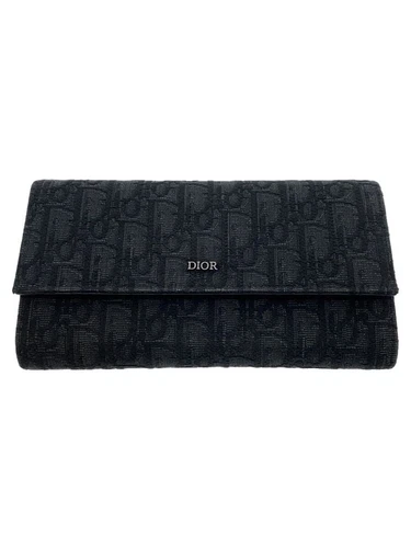 Portefeuille long homme Christian Dior en toile noire à motifs, légèrement rayé