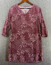 Old Navy Tunic Dress Women’s Size Small Maroon White Floral Print 3/4 Sleeves