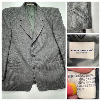 Tom Tailor Gray Blazer Jacket Sports Coat 46R Gray Wool & Cashmere Blend Tweed